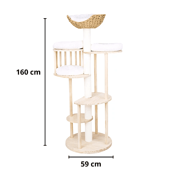 Rascador Para Gatos Tipo Torre Con Casa Elegante Beige 4