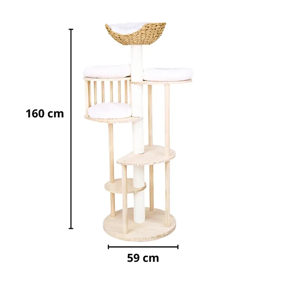 Rascador Para Gatos Tipo Torre Con Casa Elegante Beige 3