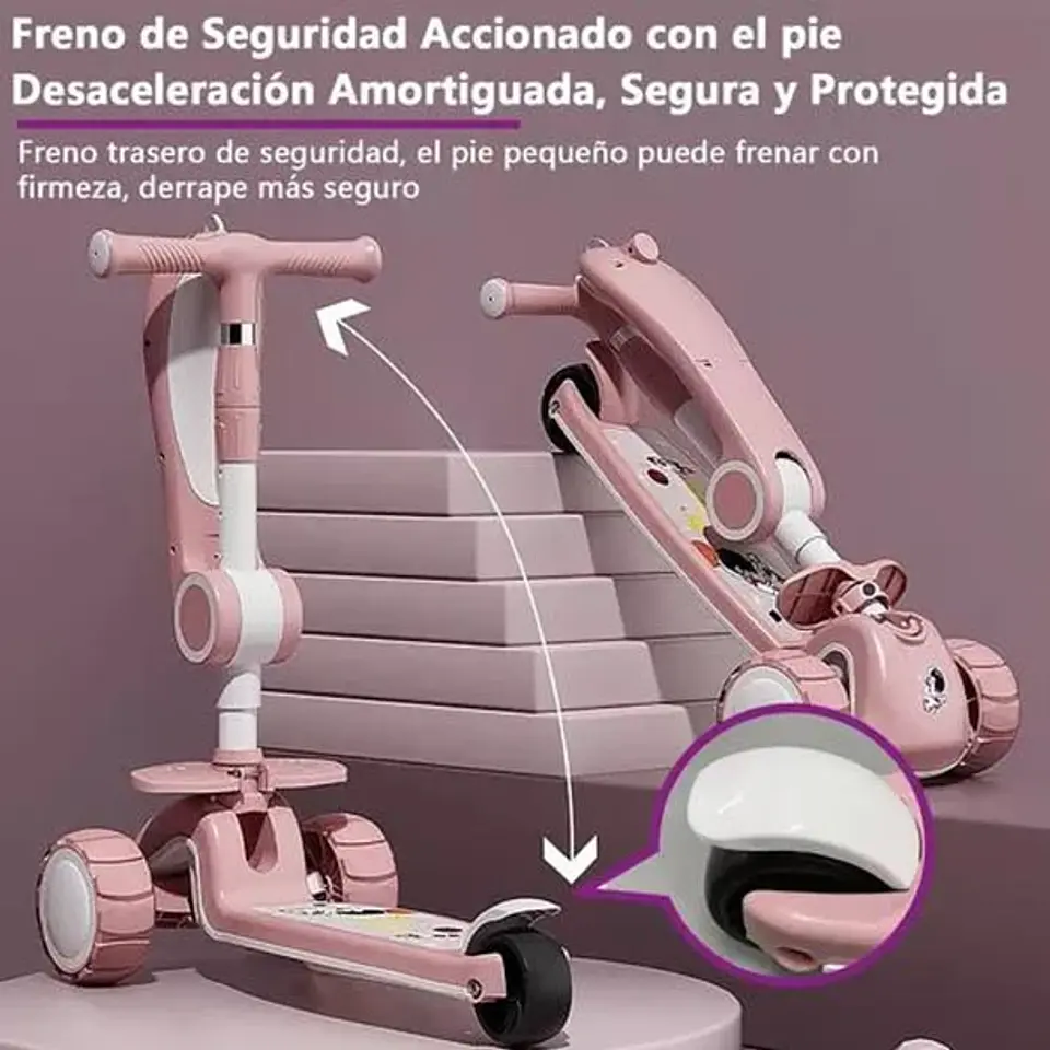 Scooter Monopatín 3 Ruedas Led Musical Plegable Niños Regulable 2