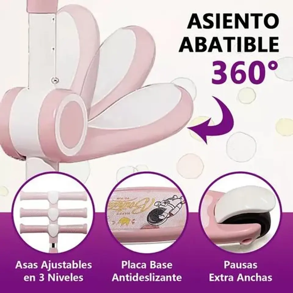 Scooter Monopatín 3 Ruedas Led Musical Plegable Niños Regulable 3