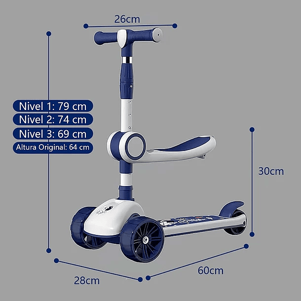 Scooter Monopatín 3 Ruedas Led Musical Plegable Niños Regulable 9