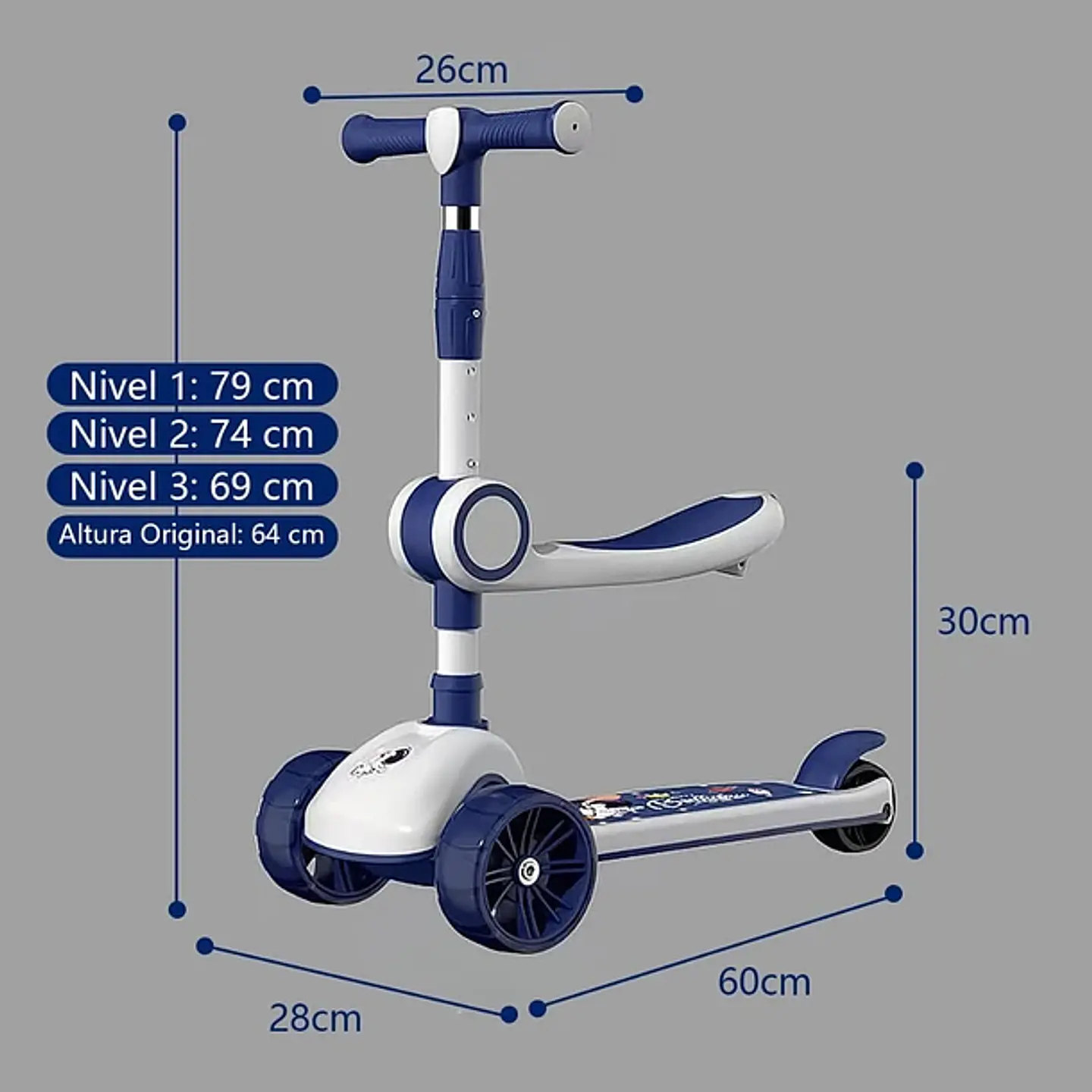 Scooter Monopatín 3 Ruedas Led Musical Plegable Niños Regulable 9