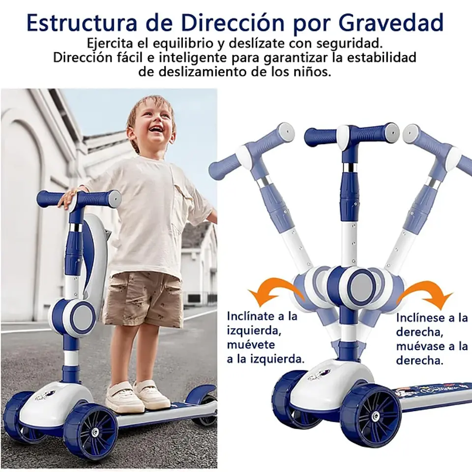 Scooter Monopatín 3 Ruedas Led Musical Plegable Niños Regulable 10