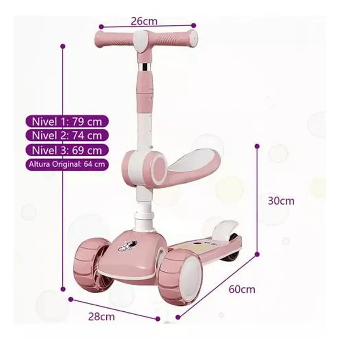 Scooter Monopatín 3 Ruedas Led Musical Plegable Niños Regulable 4