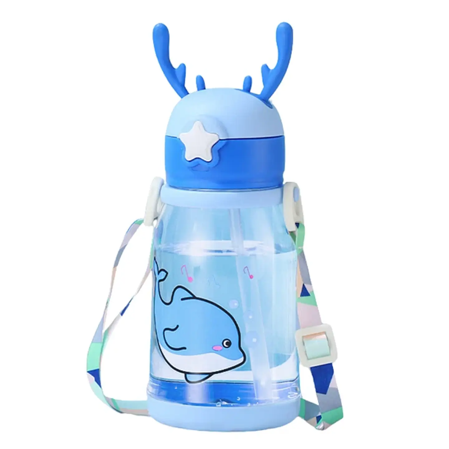 Botella De Agua Para Niños Con Bombilla Kawaii Ciervo 600ml 1