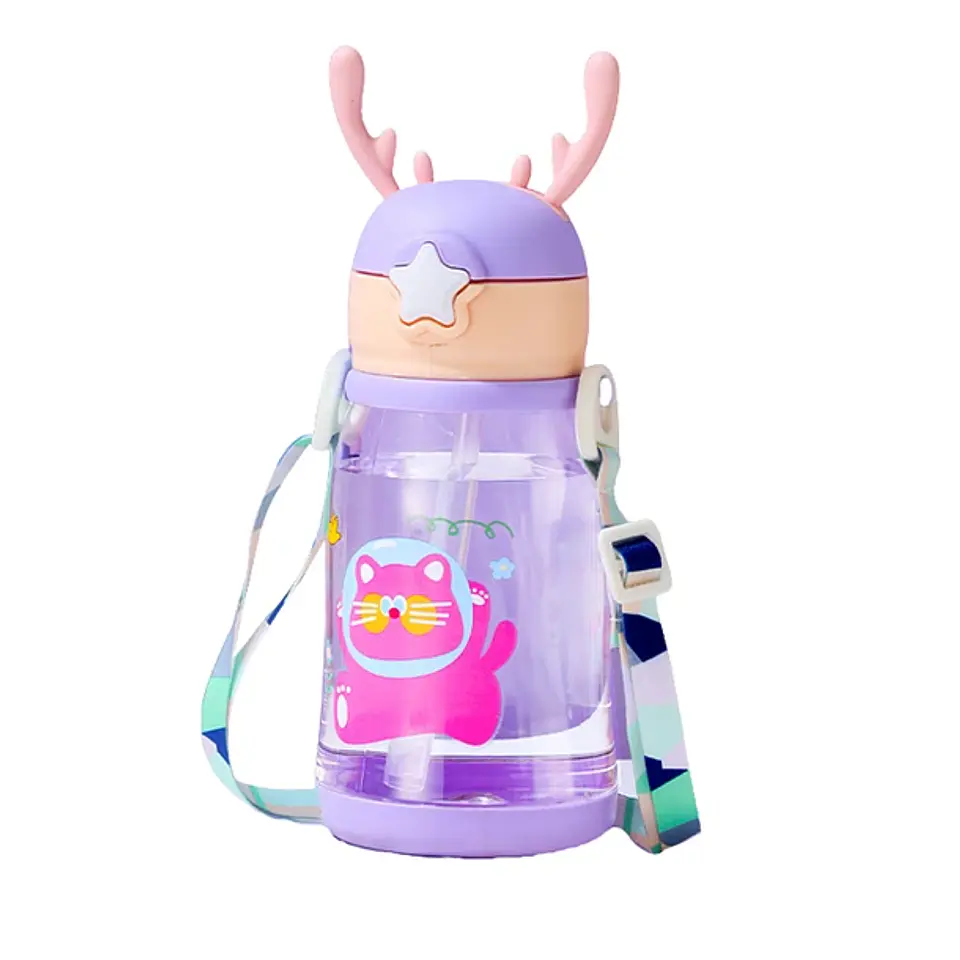 Botella De Agua Para Niños Con Bombilla Kawaii Ciervo 600ml 5