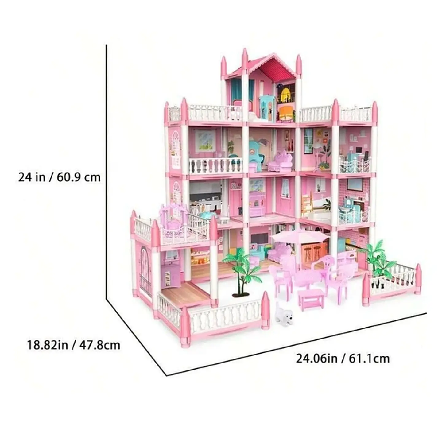 Casa De Muñecas Castillo Rosa Con Mueble Y Decoraciones DYI 2