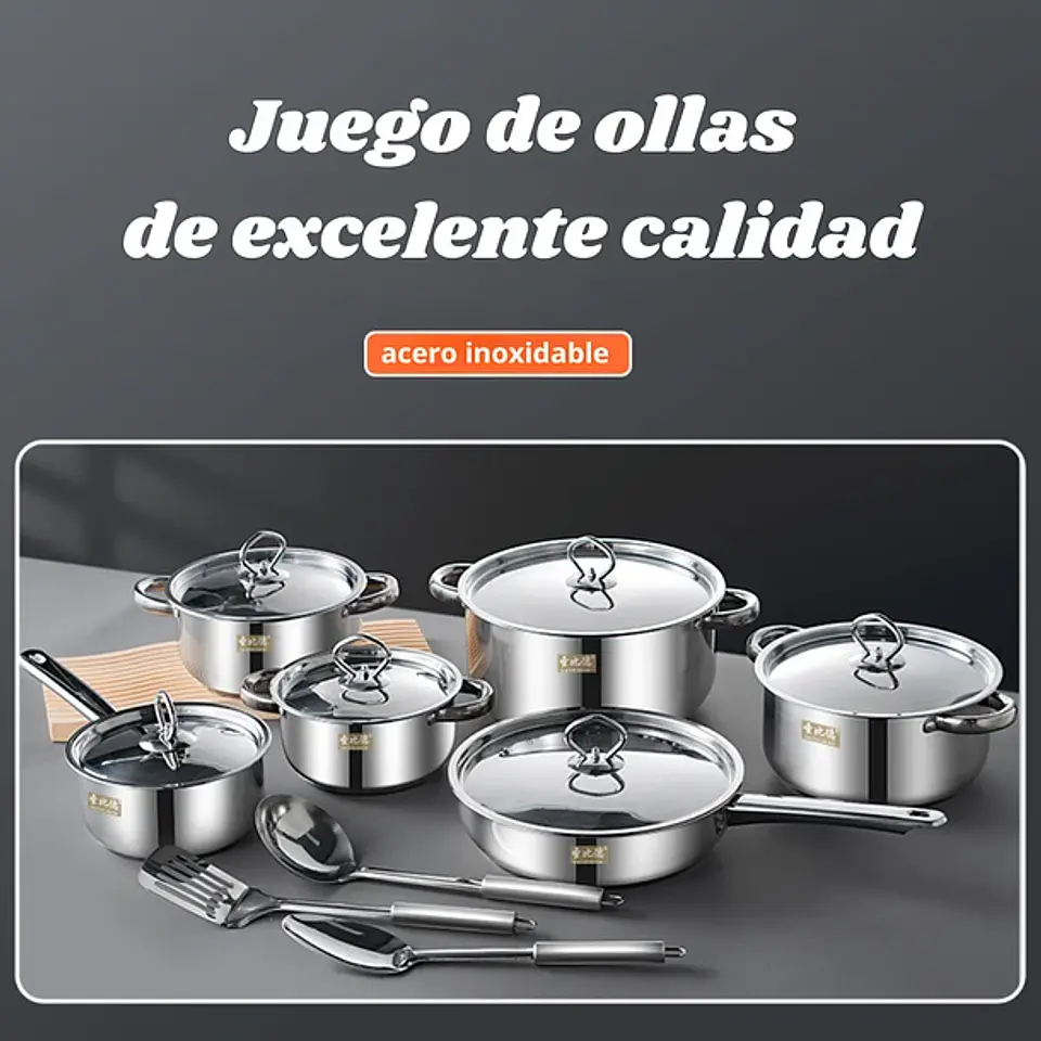 Juego De Ollas Y Sartenes Batería 15 Piezas Acero Inoxidable 2