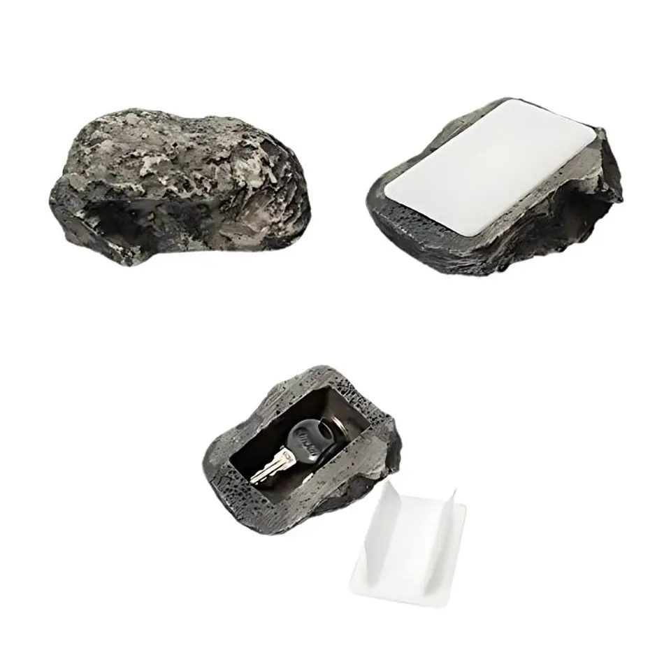 Caja Escondite De Llaves Seguro Camuflaje Forma De Piedra 4
