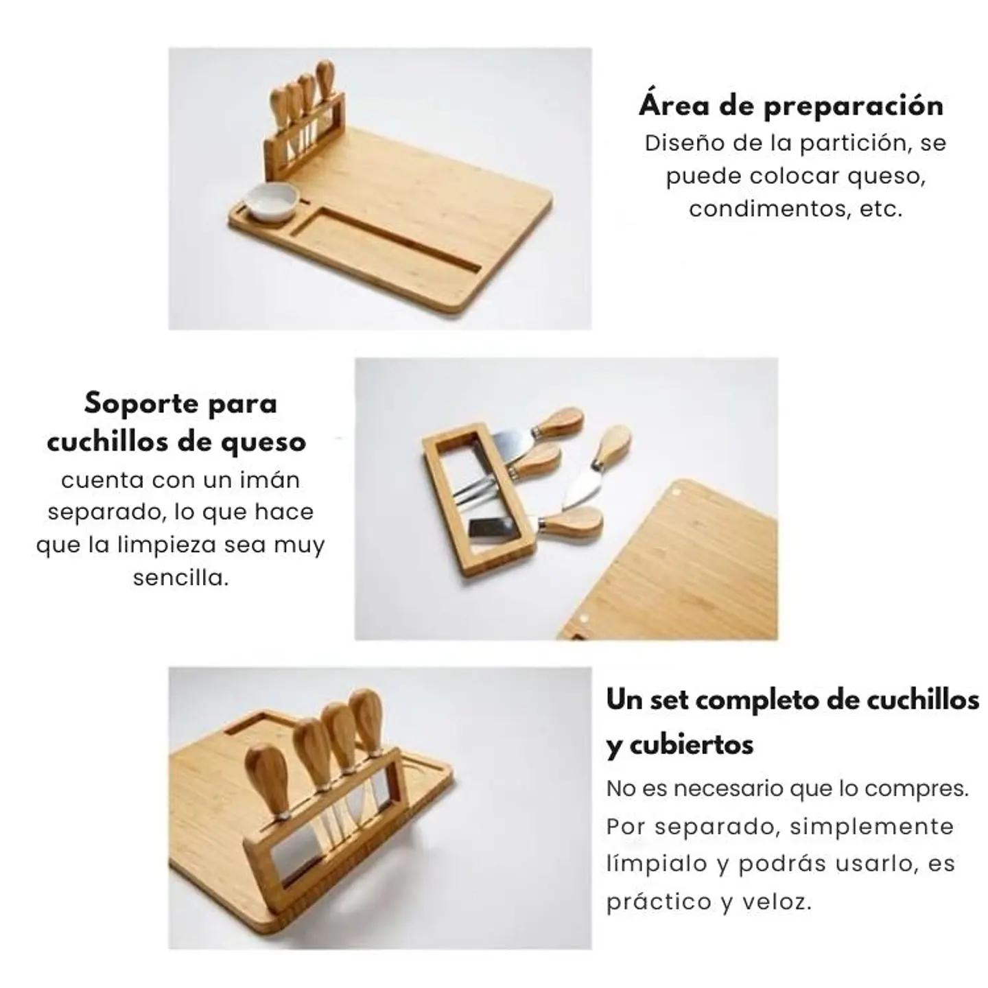 Tabla de Madera Para Picoteo Con 4 Cuchillos 5