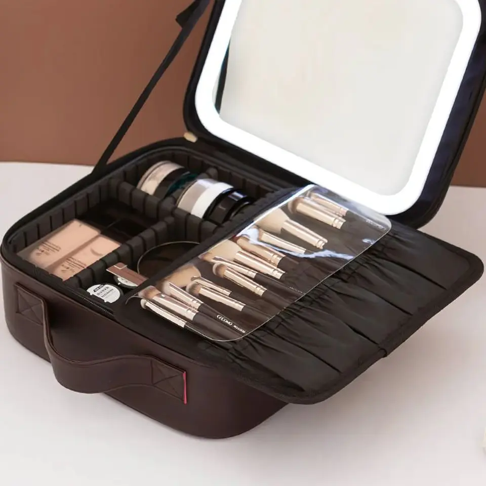 Cosmetiquero Con Espejo Luz Led Compartimientos 4