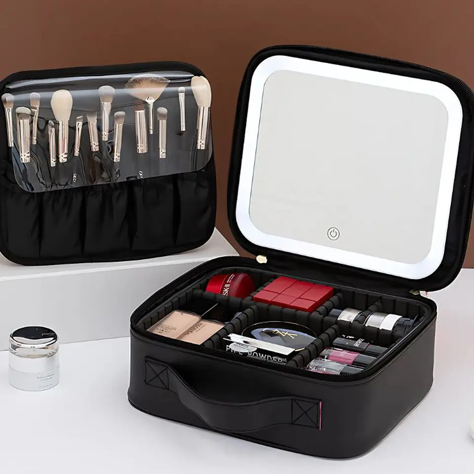 Cosmetiquero Con Espejo Luz Led Compartimientos 5