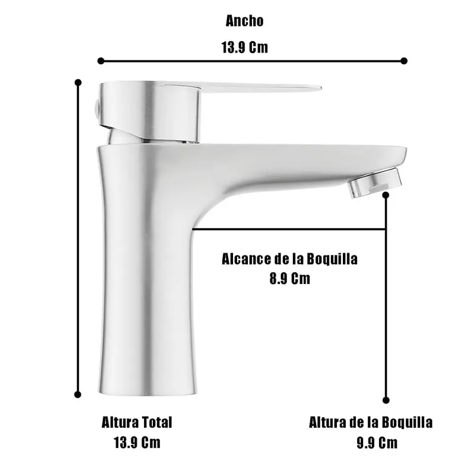 Grifo De Baño Mezclador Una Sola Manija Acero Inoxidable 3