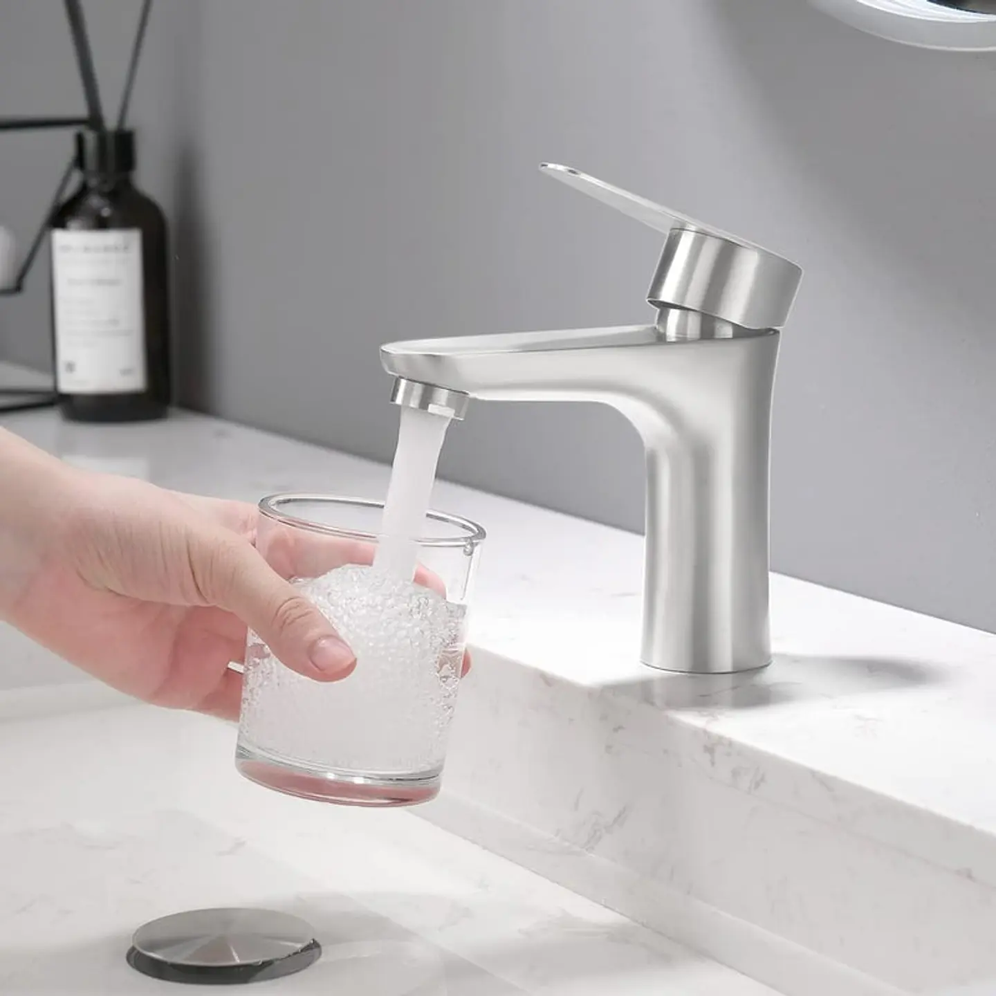 Grifo De Baño Mezclador Una Sola Manija Acero Inoxidable 4