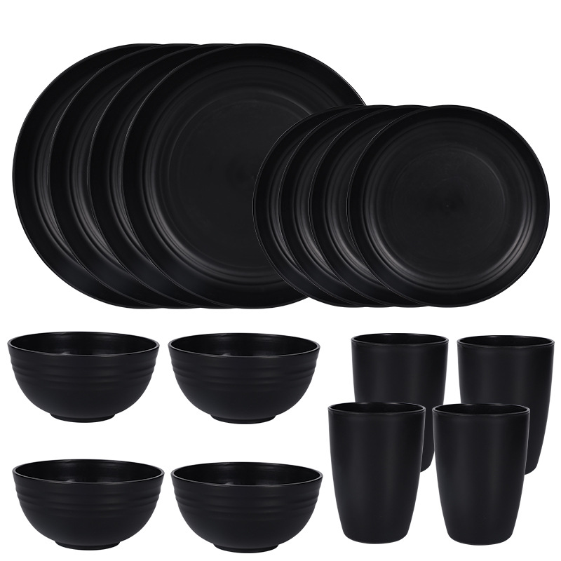 Juego vajilla de 16 piezas plastico lisa Negro