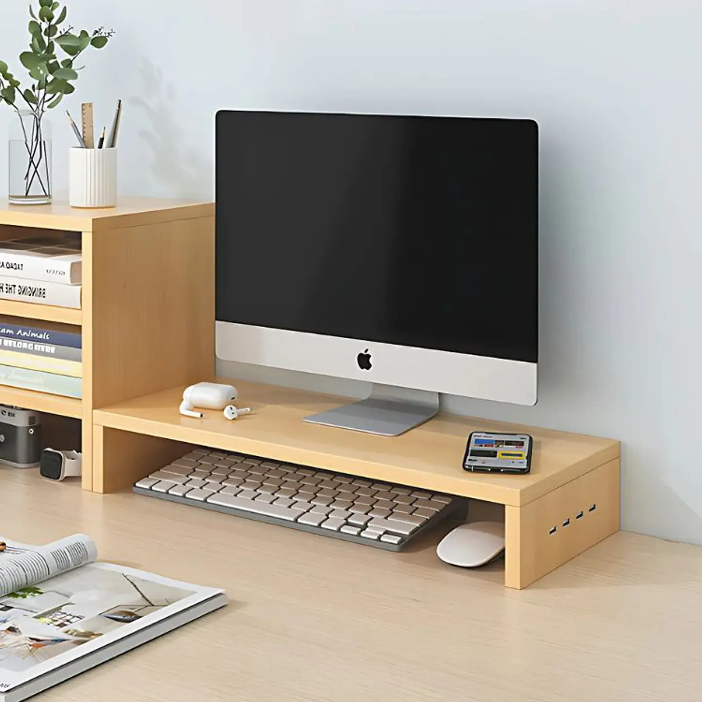 Base Elevador Monitor Soporte Pantalla PC Con Entradas USB 3