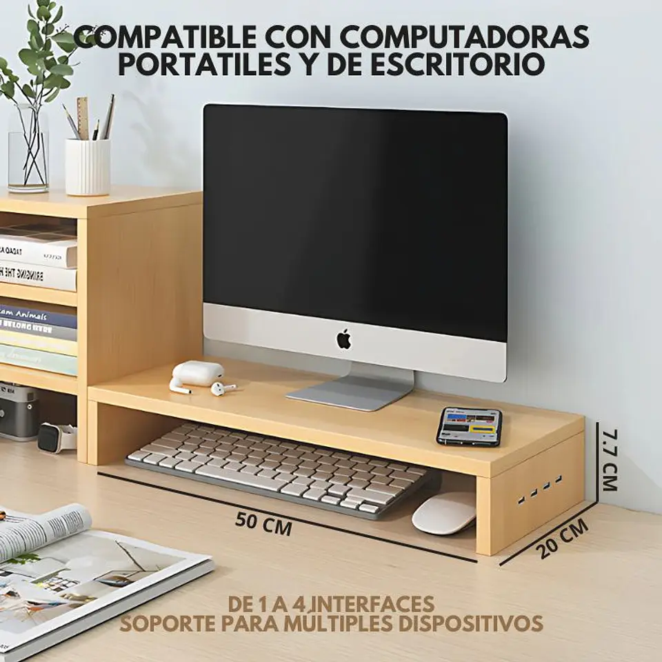 Base Elevador Monitor Soporte Pantalla PC Con Entradas USB 4