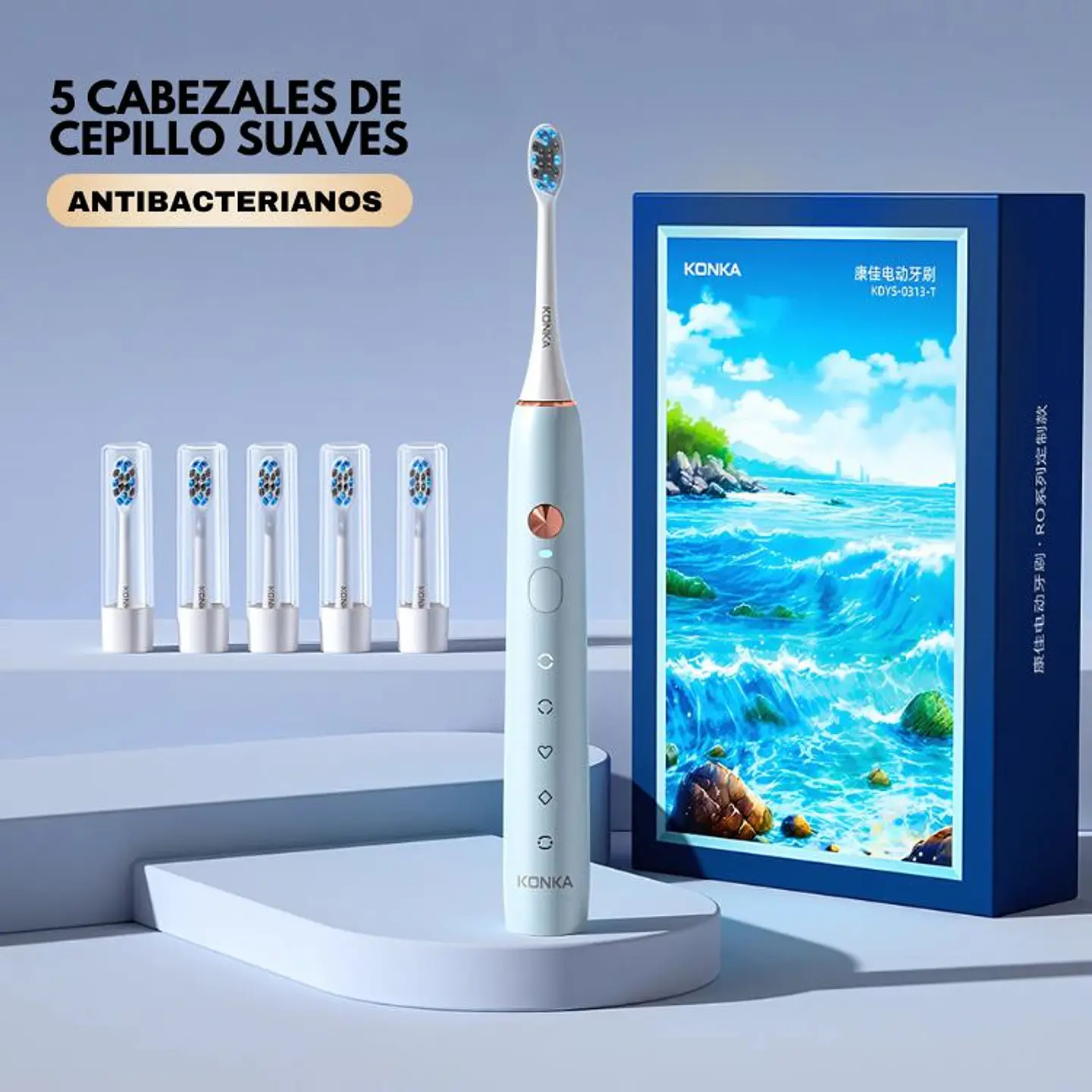 Cepillo de Dientes Eléctrico con 5 Cabezas de Repuesto 4