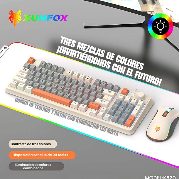 Teclado K82 + Mouse Para PC Gamer Con Luces LED RGB 10