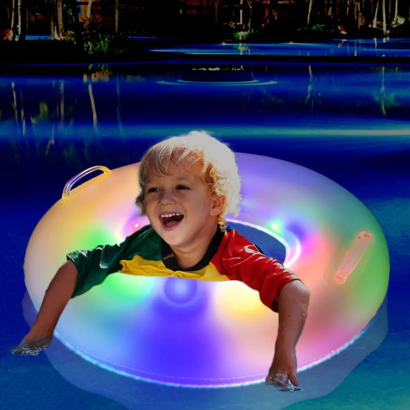 Flotador LED Multicolor Anillo con Asas De Natación 26*56 8