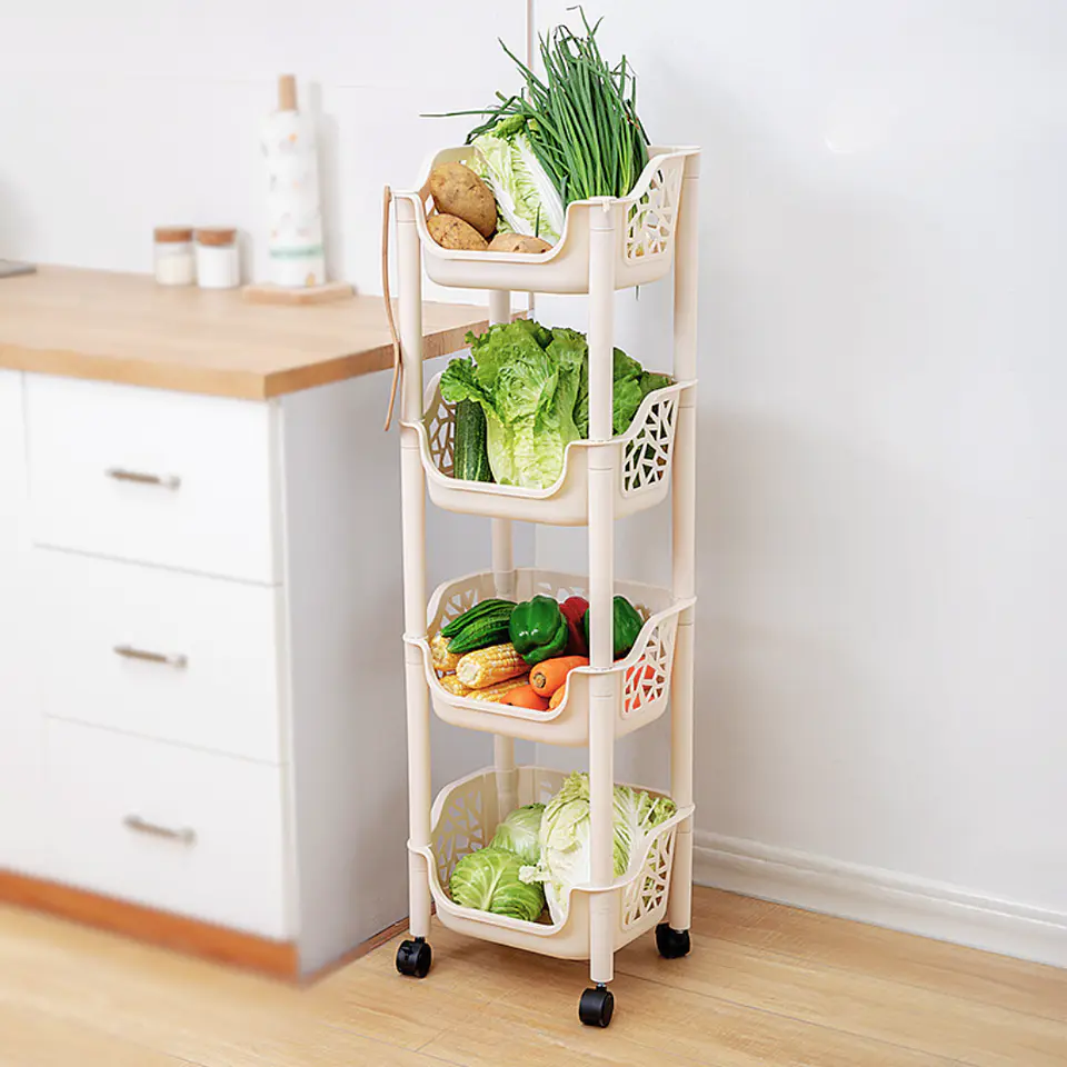 Cesta De Almacenamiento 4 Niveles Estante Cocina Con Ruedas 4