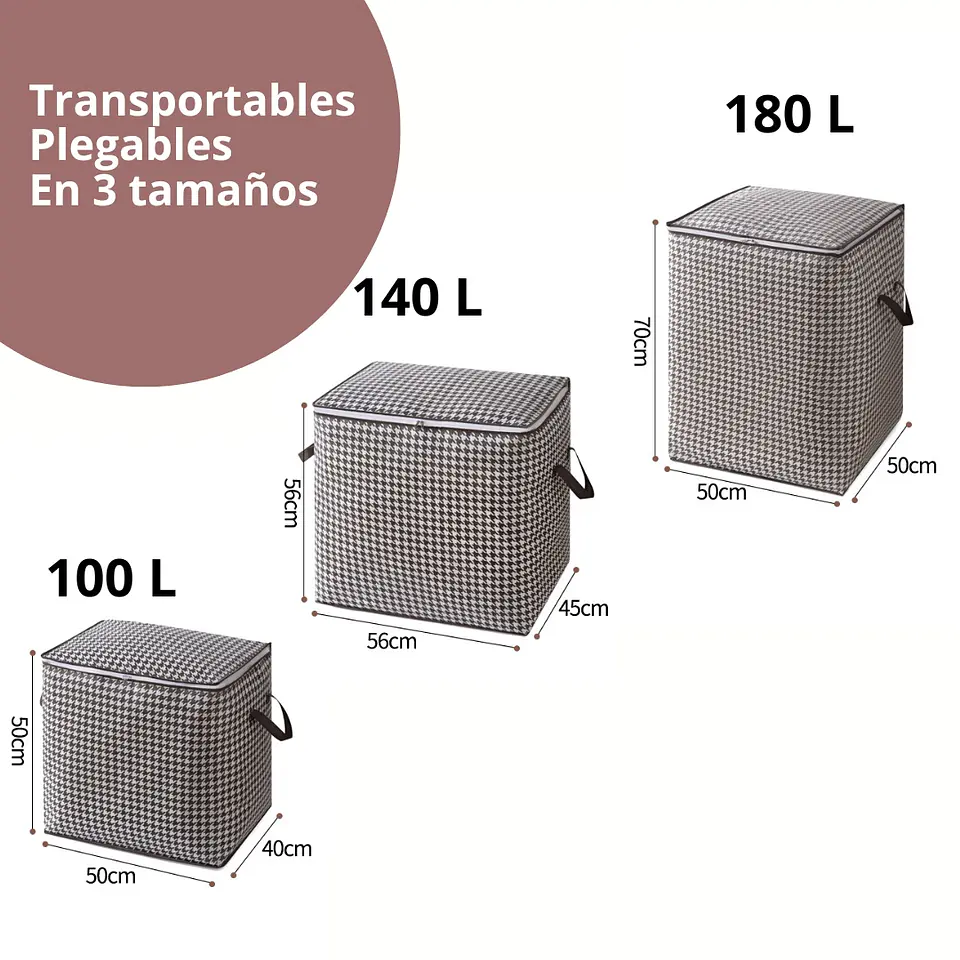 Set 3 Cestas Ropa Sucia con Cierre 110L 140L 180L 7