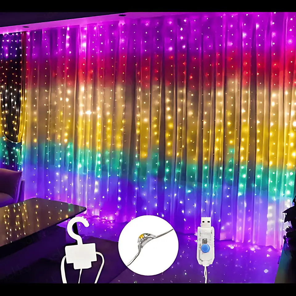 Cortinas Serie Luces 300 Led Decorativas Usb 8 Modelo 3x2.8m 1