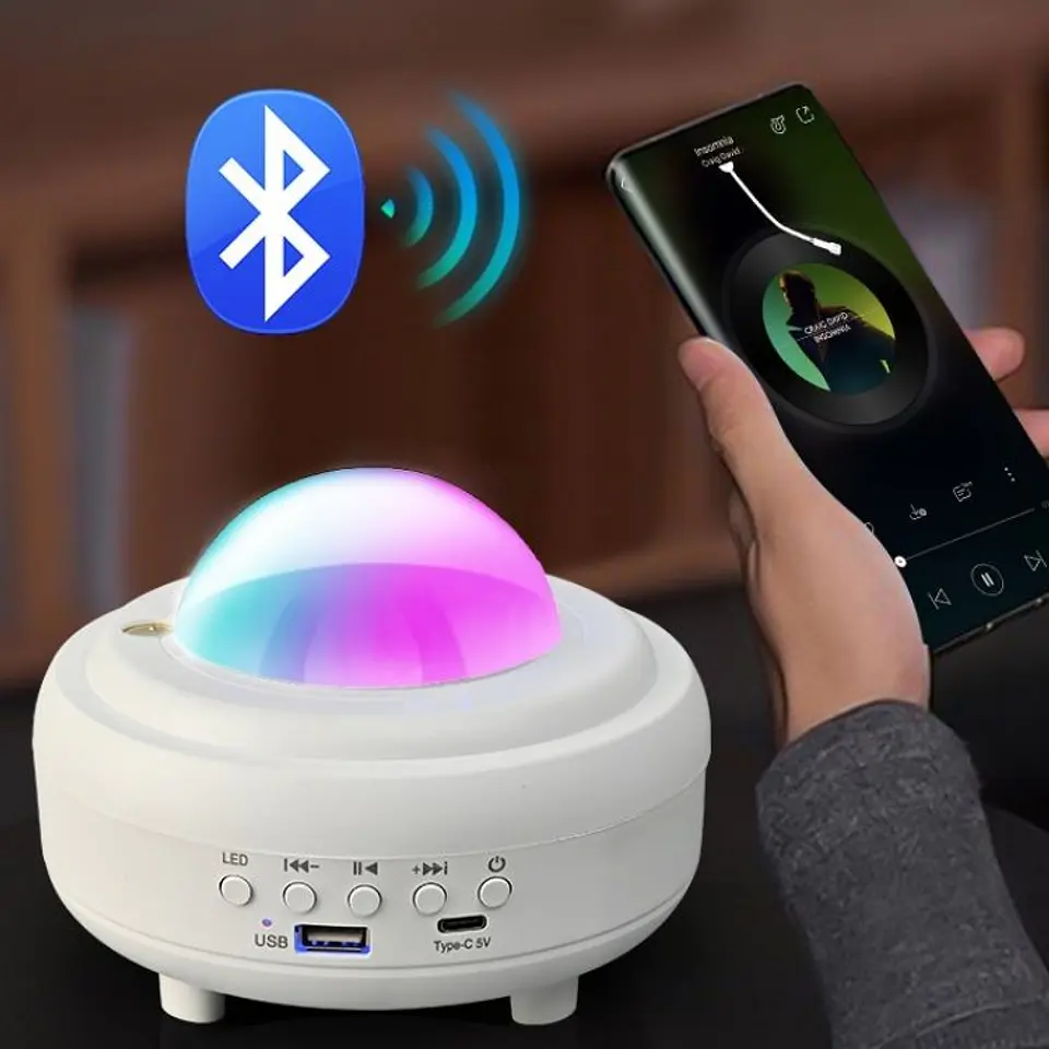 Lámpara Proyección Cielo Estrellado Ondas De Agua Bluetooth 5