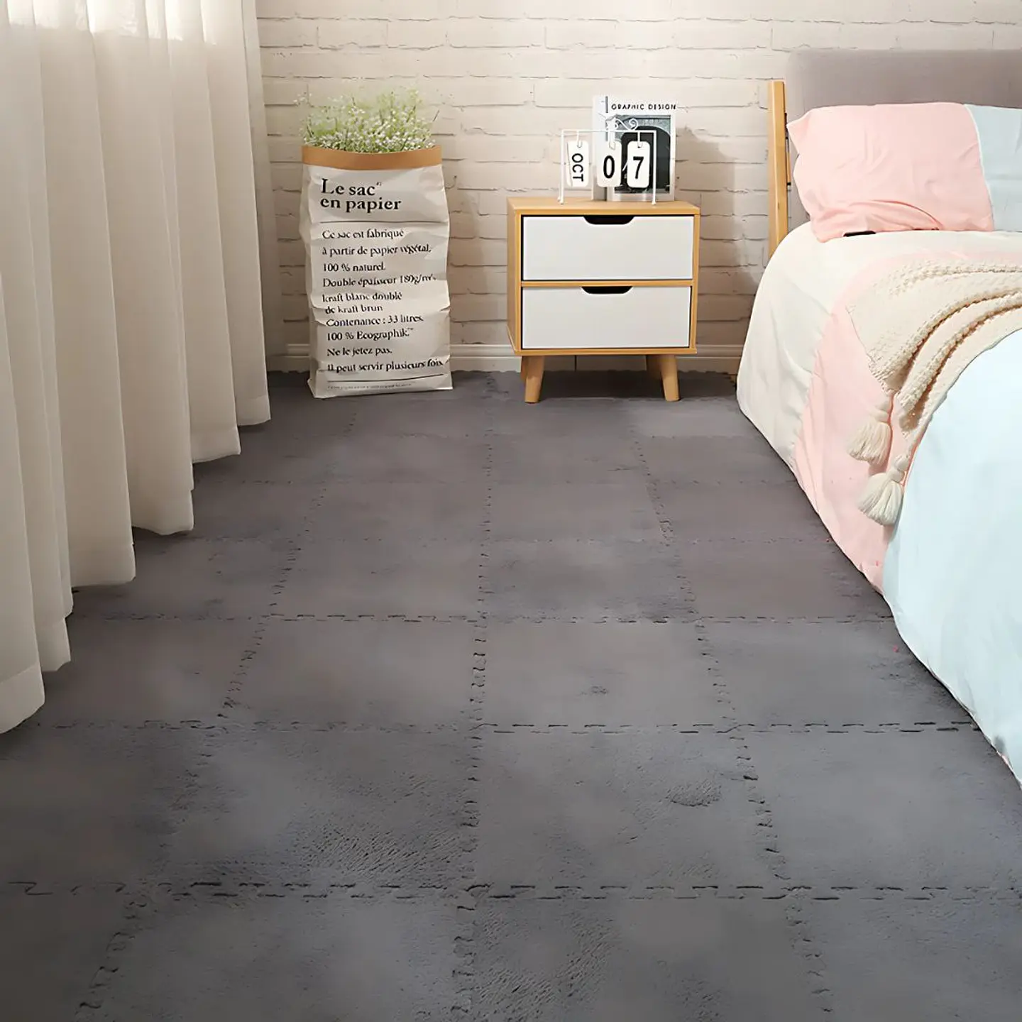 Pack 6 Alfombras Rompecabezas Felpa Shaggy 30x30 cm Armables 4