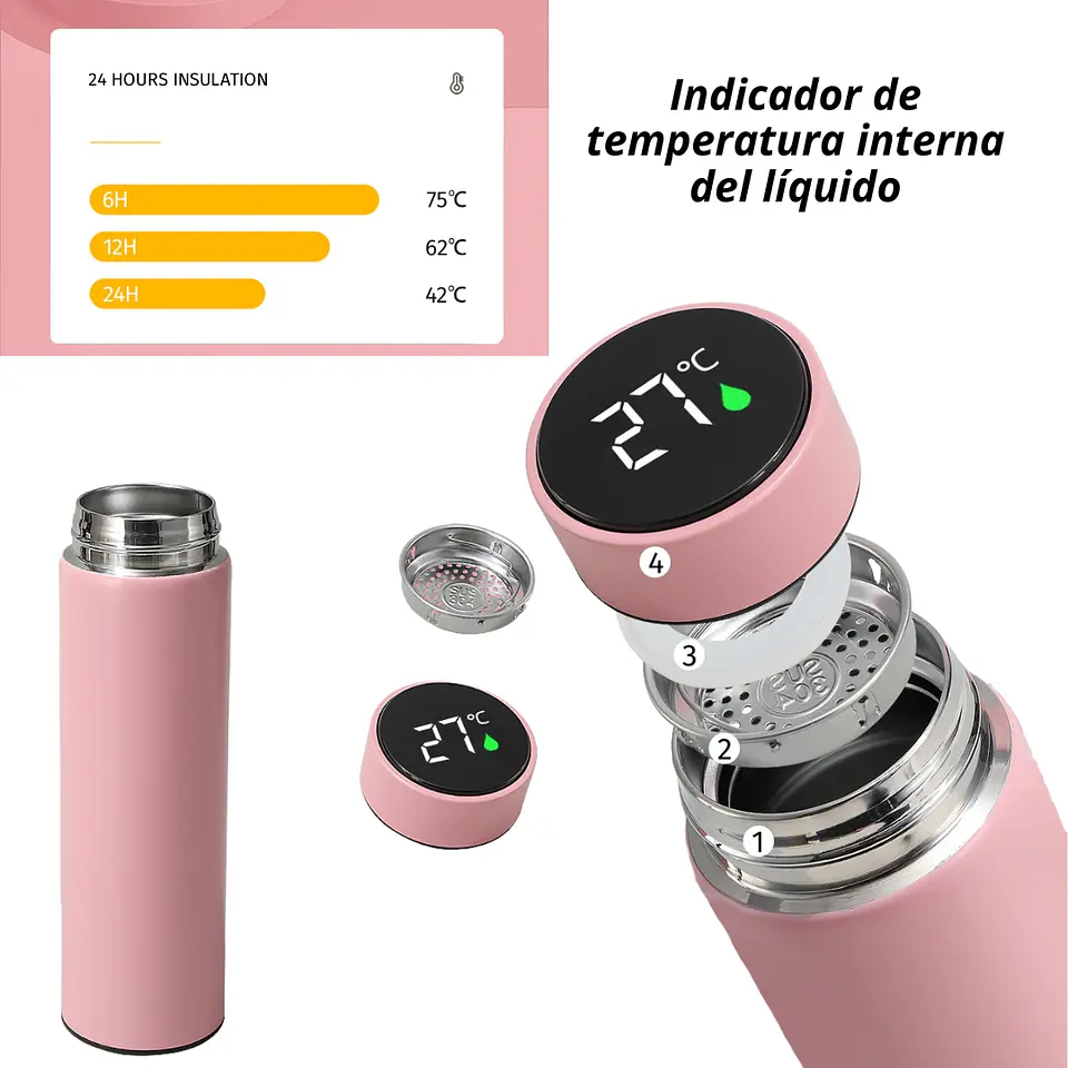 Termo Led Táctil Soporte Smartphone Acero Inoxidable 450ml 8