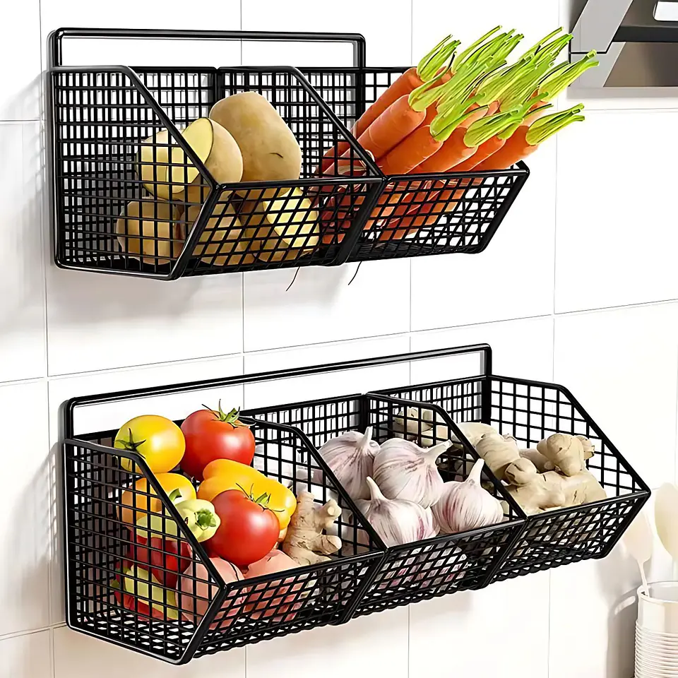 Cestas De Almacenamiento Flotante Para Verduras Frutas Pared 4