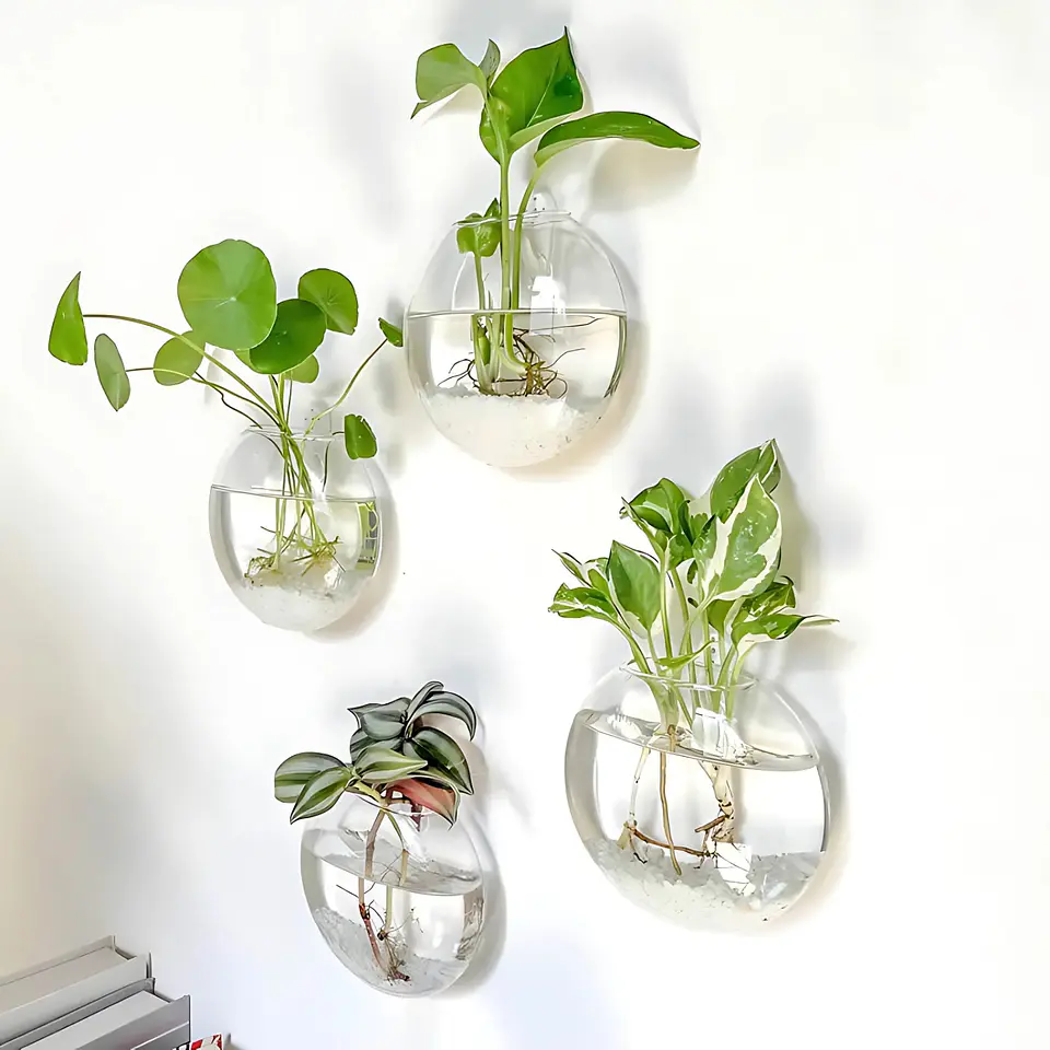 Pack 2 Macetas De Vidrio Colgante Transparente Pared 13cm 2