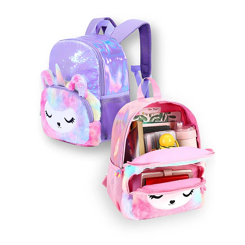 Mochila Escolar Unicornio Felpa Brillos Lentejuelas