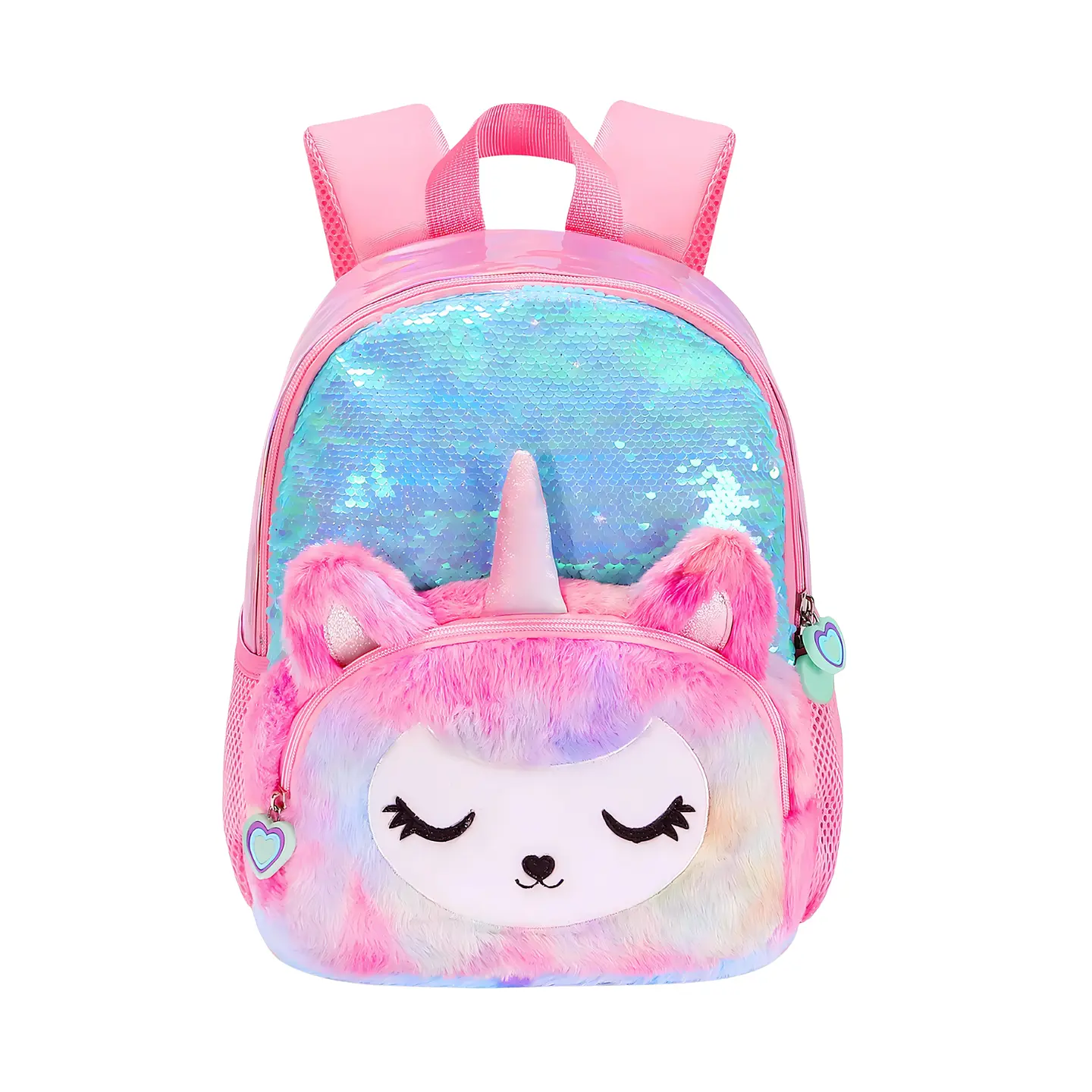 Mochila Escolar Unicornio Felpa Brillos Lentejuelas 3