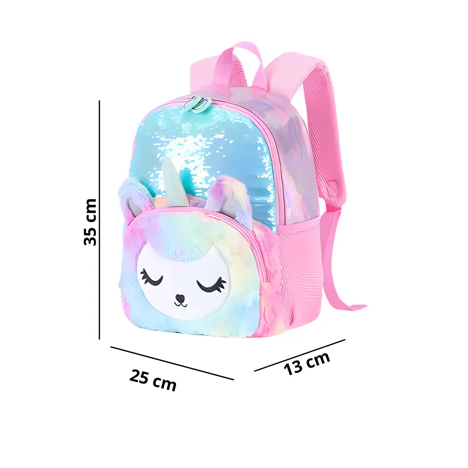 Mochila Escolar Unicornio Felpa Brillos Lentejuelas 8