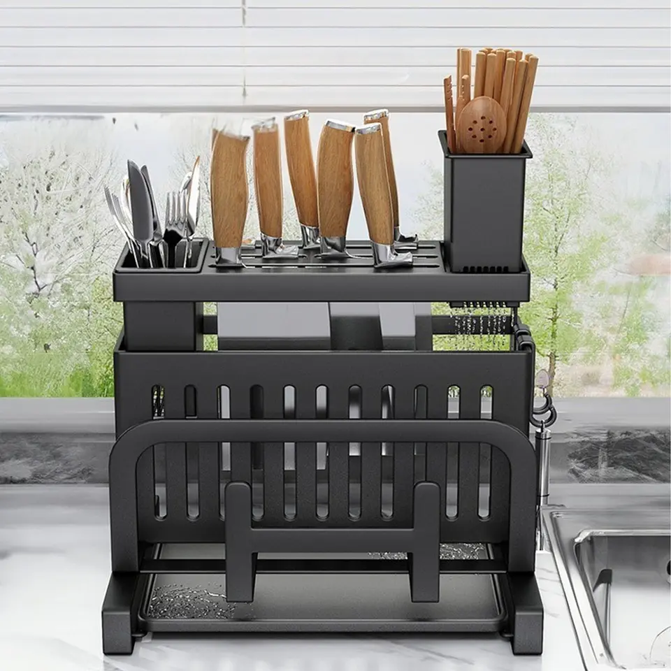 Organizador De Cubiertos Estante Escurridor Tabla de Cortar 6