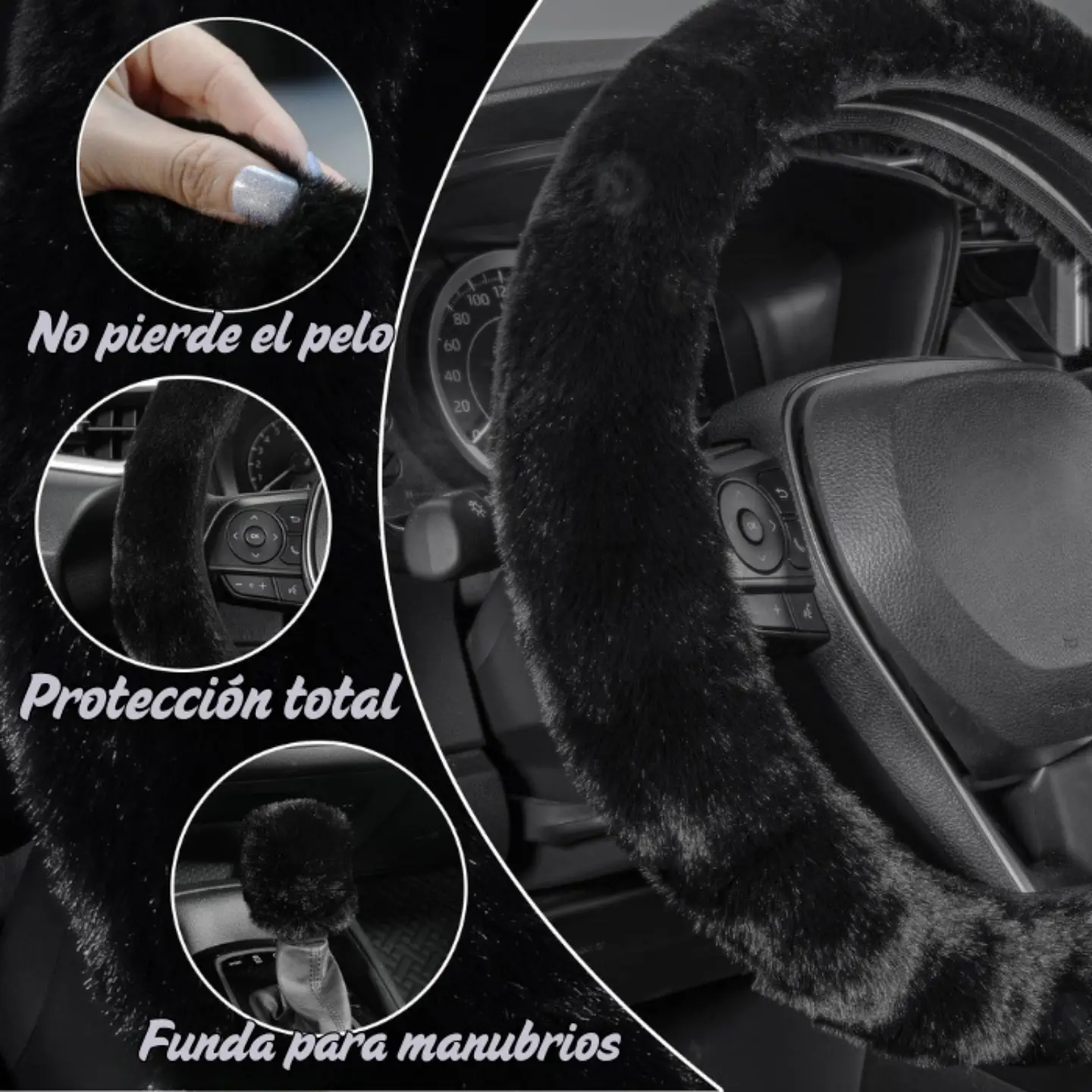Kit Funda De Volante Pomo Freno Cinturon Reposabrazos Felpa 4