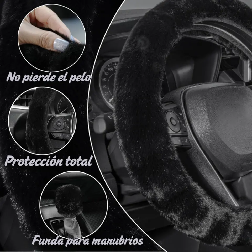 Kit Funda De Volante Pomo Freno Cinturon Reposabrazos Felpa 4