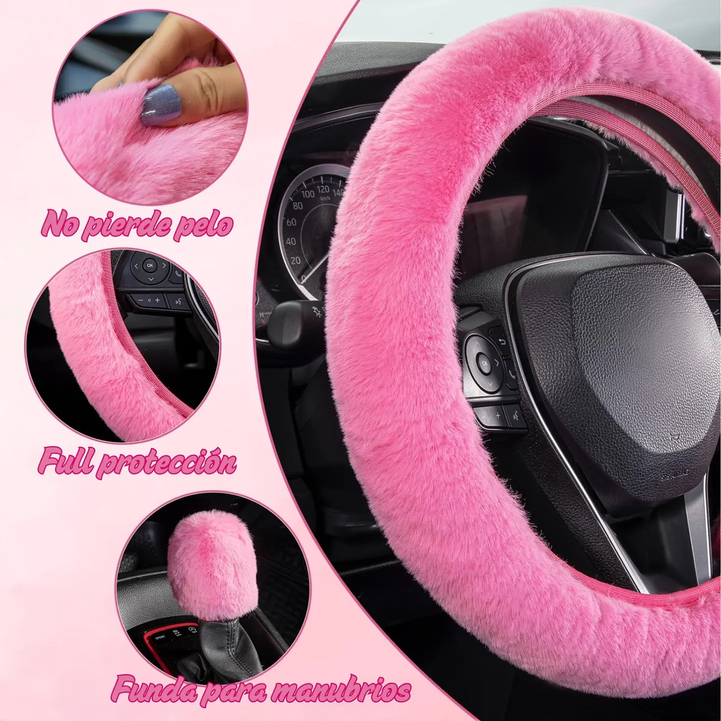 Kit Funda De Volante Pomo Freno Cinturon Reposabrazos Felpa 9