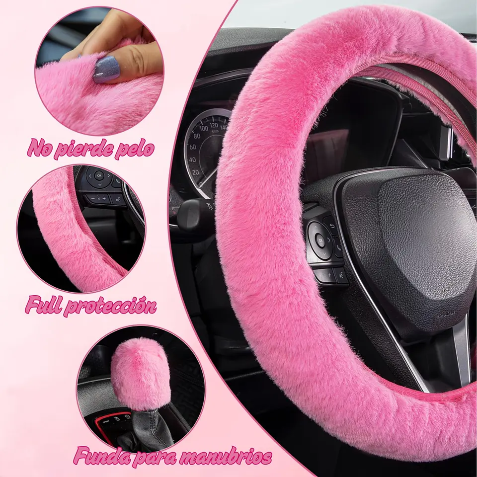 Kit Funda De Volante Pomo Freno Cinturon Reposabrazos Felpa 9