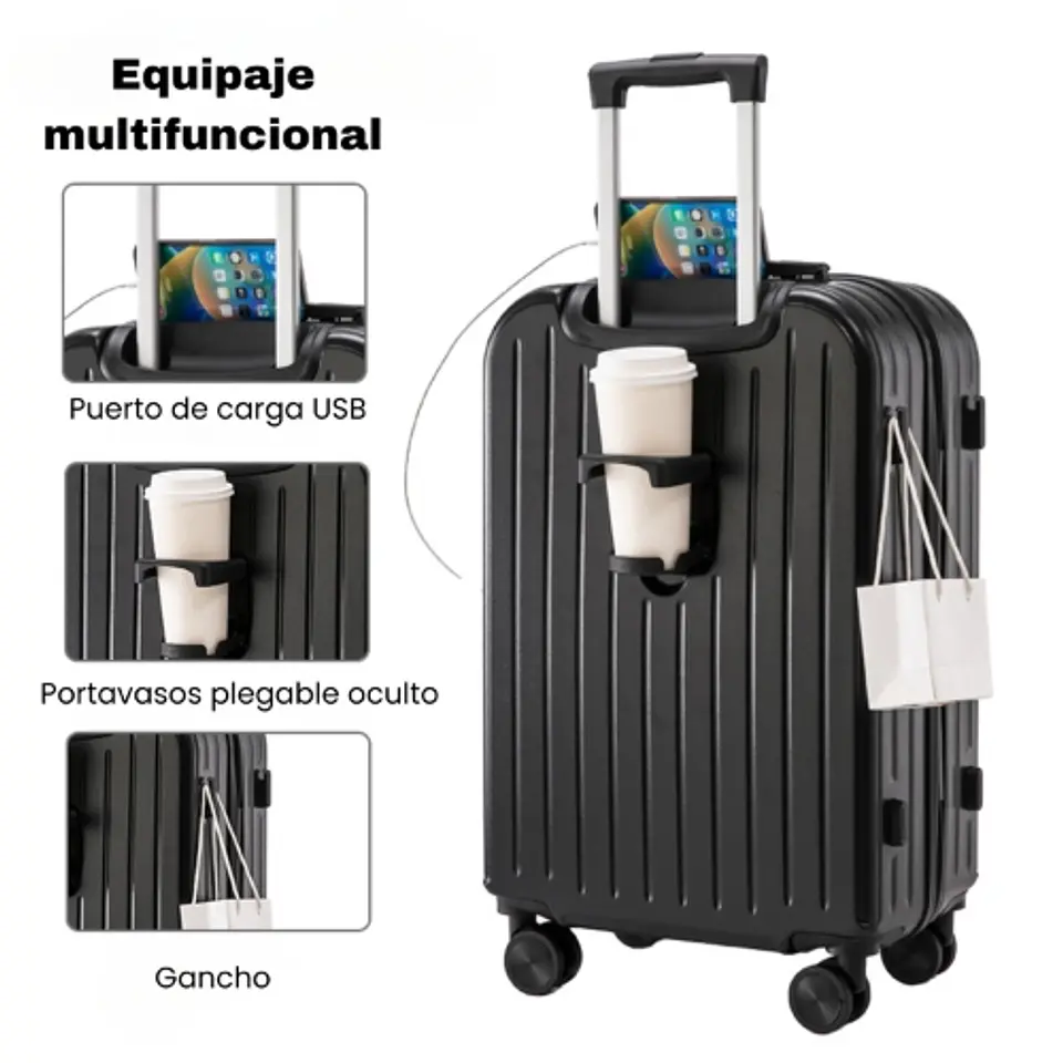 Maleta De Viaje Cabina Equipaje Mediano Con USB Y Portavasos 2