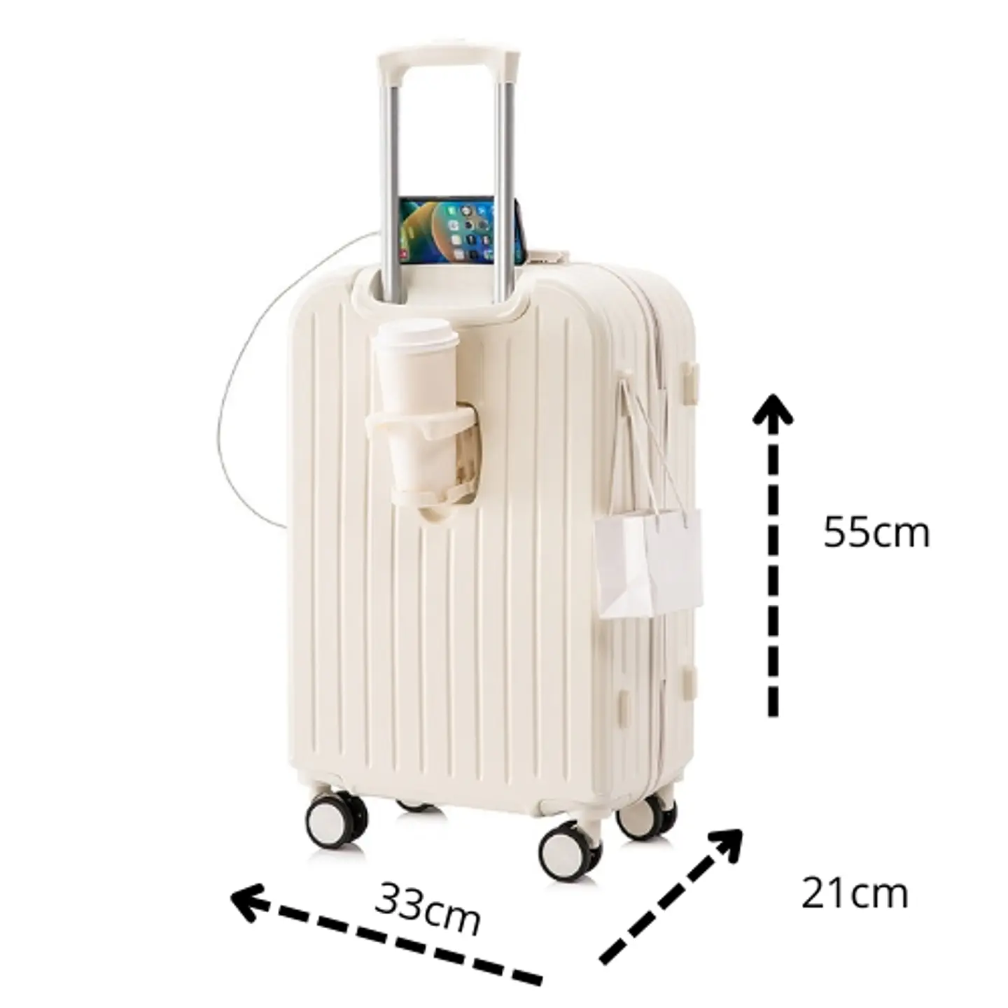 Maleta De Viaje Cabina Equipaje Mediano Con USB Y Portavasos 5