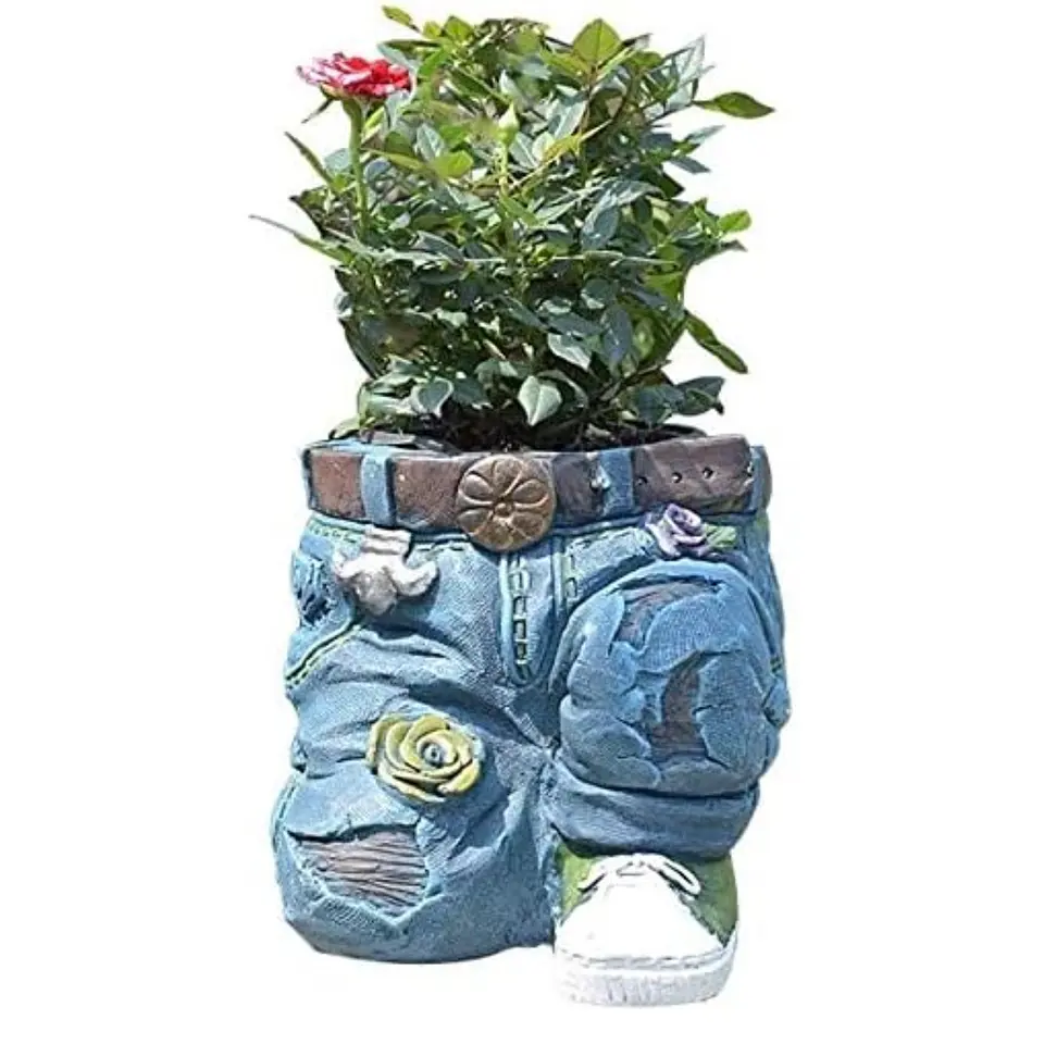 Maceta Decorativa Pantalones Jeans Flores Adorno Jardín 5