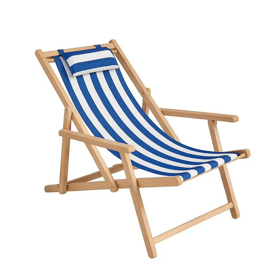 Silla De Playa Reposera Plegable De Lona Y Madera Exteriores 8
