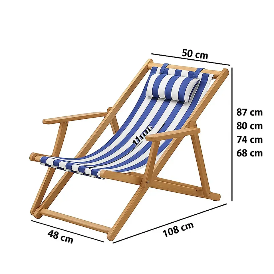 Silla De Playa Reposera Plegable De Lona Y Madera Exteriores 9