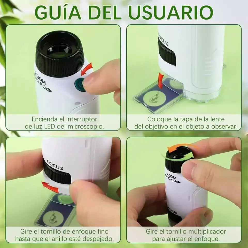 Microscopio Portátil Con Luz Para Niños Juguete Científico 3