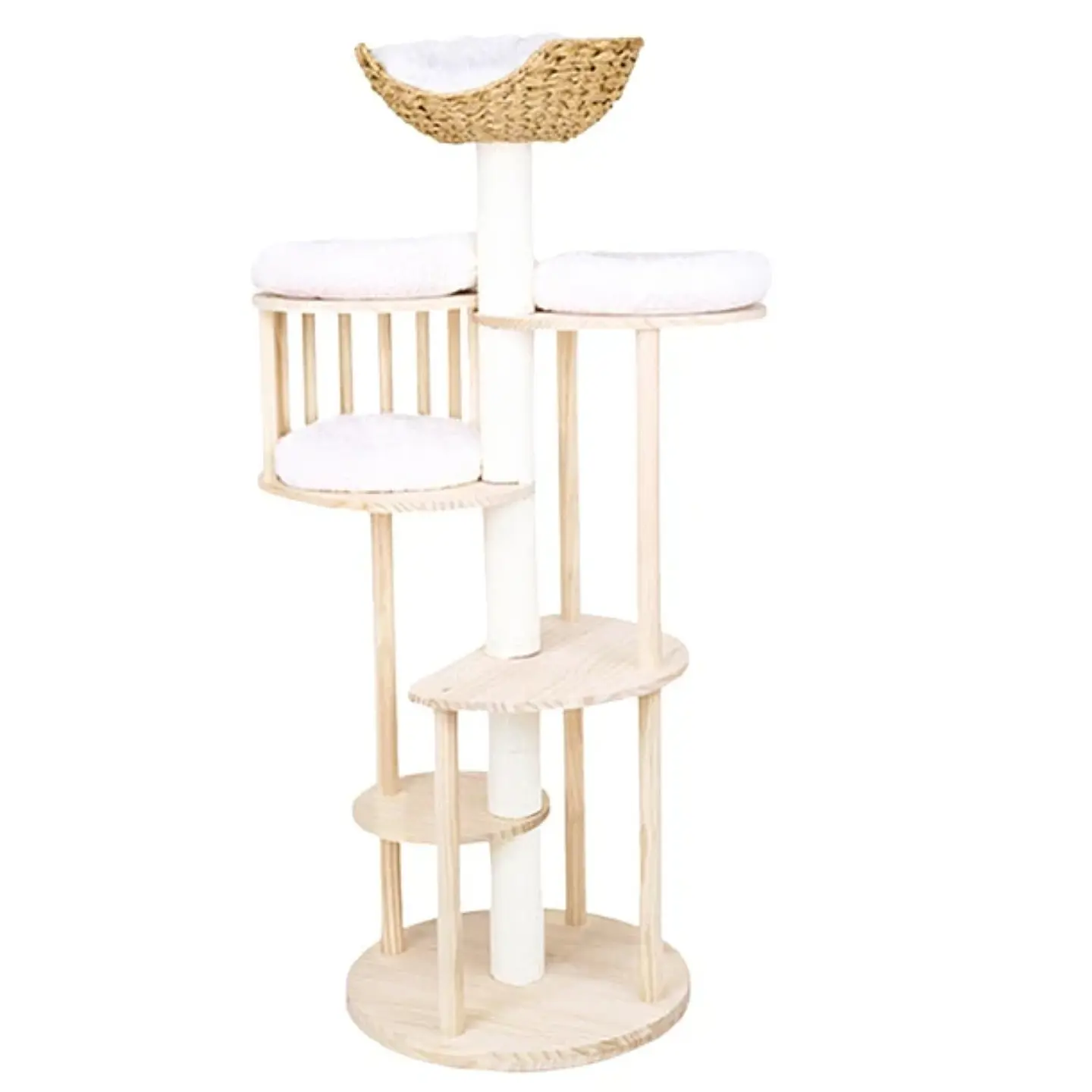 Rascador Para Gatos Tipo Torre Con Casa Elegante Beige 2