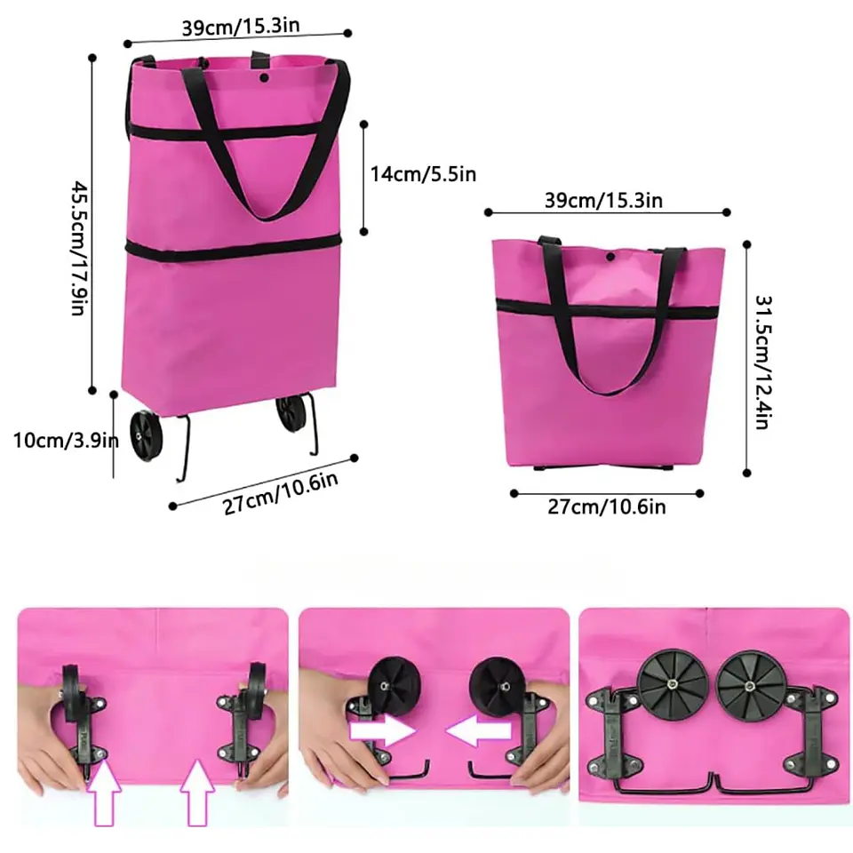 Carrito De Compras Bolsa Con Ruedas Multiusos Plegable 4