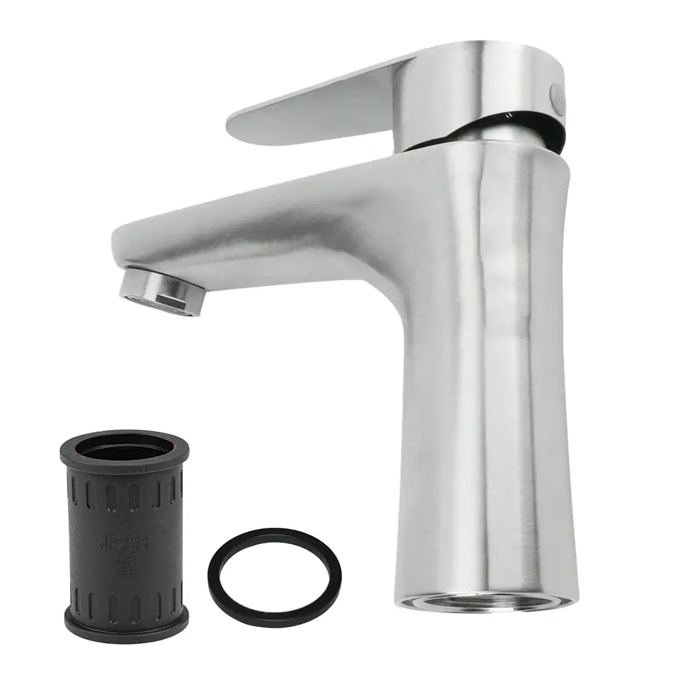 Grifo De Baño Mezclador Una Sola Manija Acero Inoxidable 7