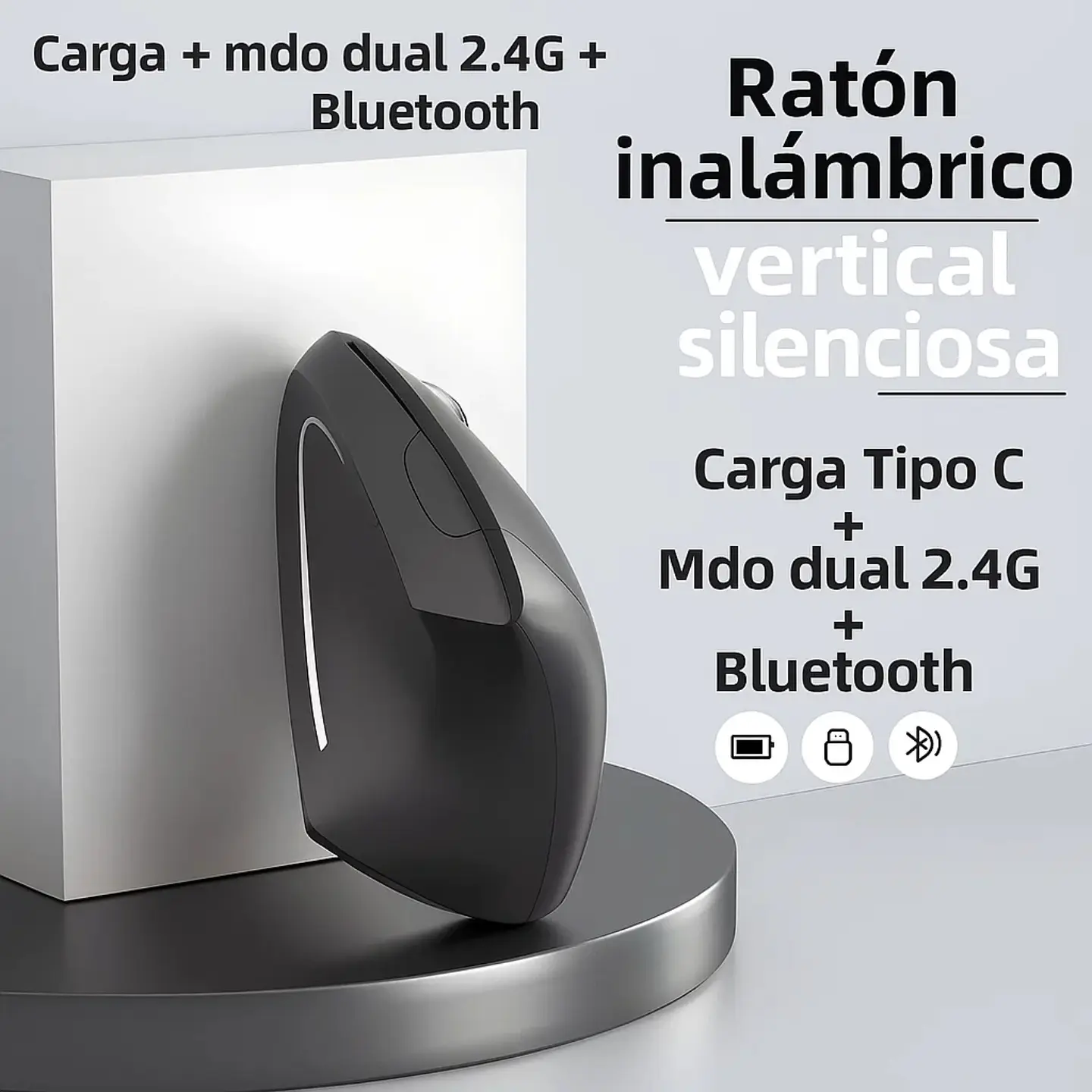 Raton Vertical Mouse Inalambrico Ergonomico Gamer 2.4g USB 4